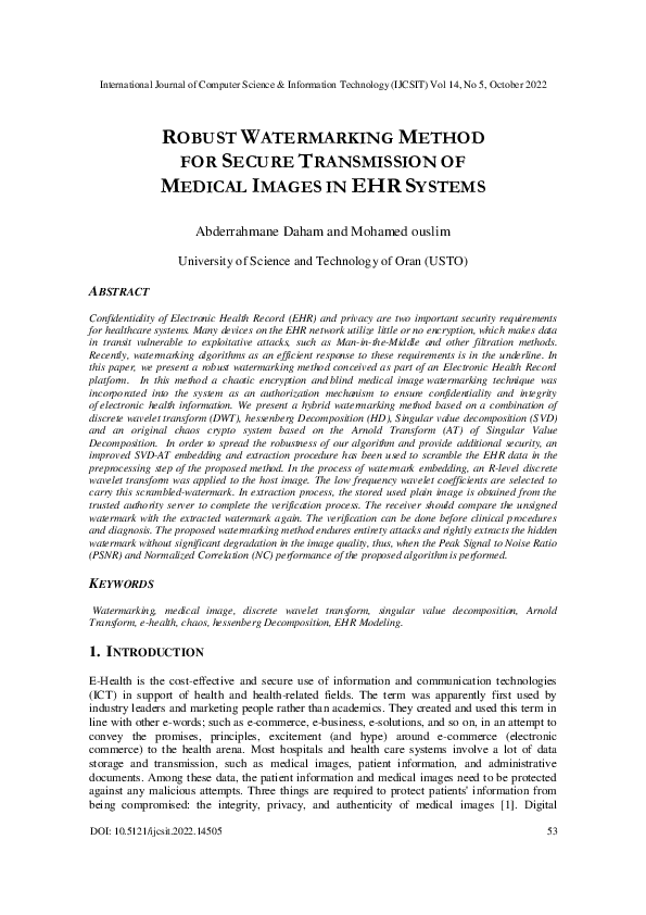 (PDF) Robust Watermarking Method for Secure Transmission of Medical ...
