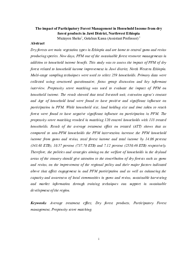 (DOC) The impact of Participatory Forest Management in Household Income ...
