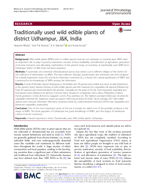 (PDF) Traditionally used wild edible plants of district Udhampur, J&K ...