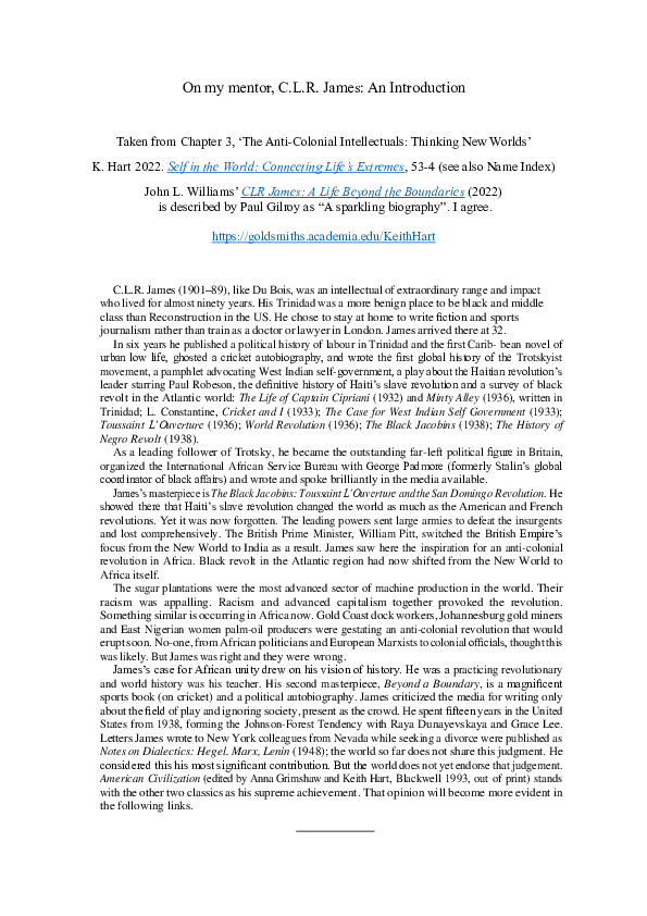 On my mentor, C.L.R. James: An introduction