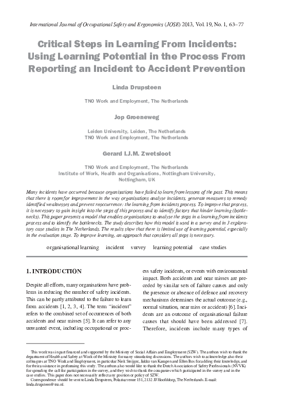 (PDF) Critical Steps in Learning From Incidents: Using Learning ...