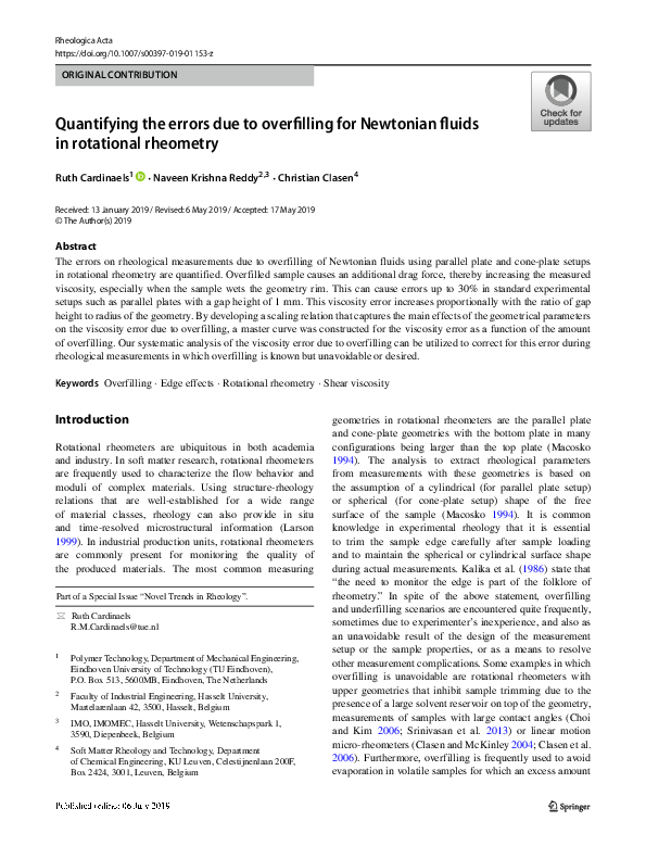 (PDF) Quantifying the errors due to overfilling for Newtonian fluids in ...