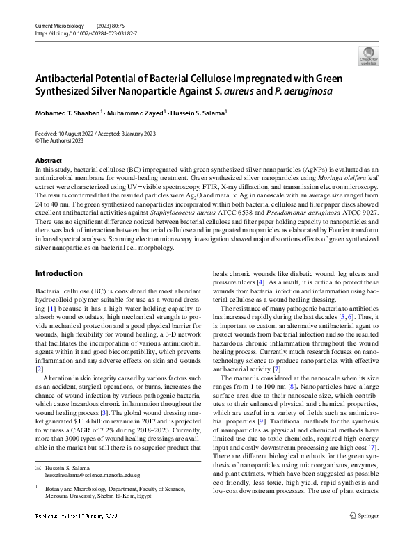 (PDF) Antibacterial Potential of Bacterial Cellulose Impregnated with ...