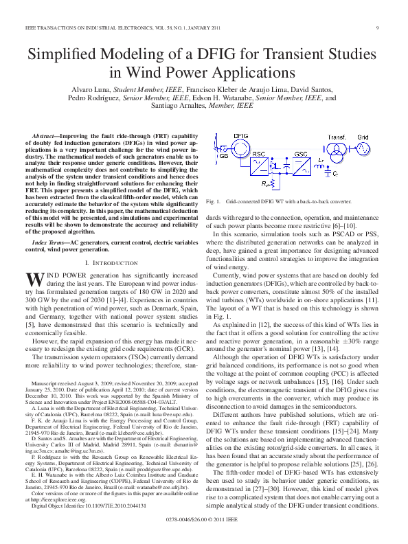 (PDF) Simplified Modeling of a DFIG for Transient Studies in Wind Power ...