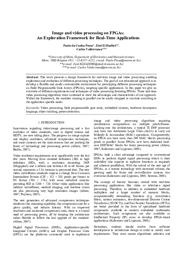 (PDF) Image and video processing on FPGAs: An Exploration Framework for ...
