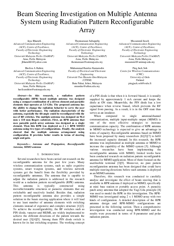 Beam Steering Investigation on Multiple Antenna System using Radiation ...