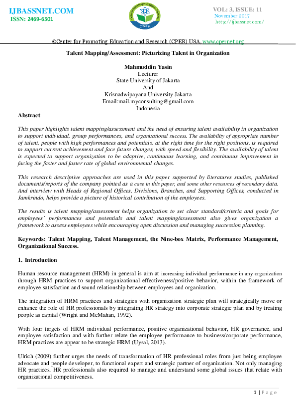 (PDF) Talent Mapping/Assessment: Picturizing Talent in Organization