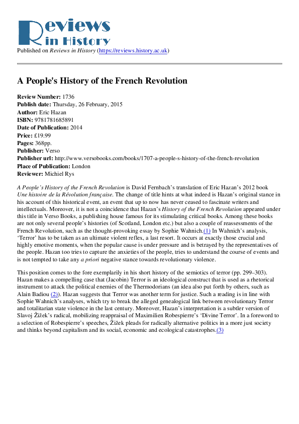 (PDF) Review of 'A People's History of the French Revolution