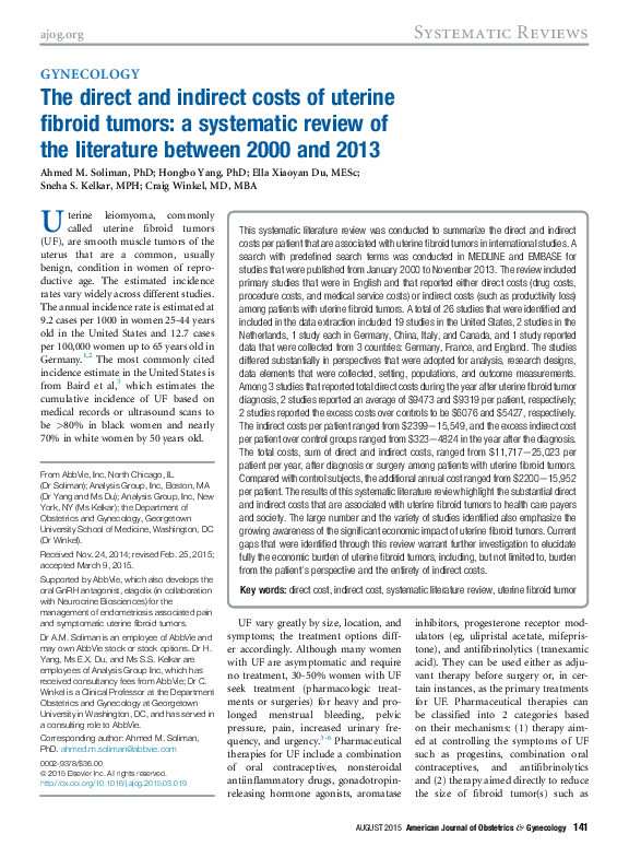 (PDF) The direct and indirect costs of uterine fibroid tumors: a ...