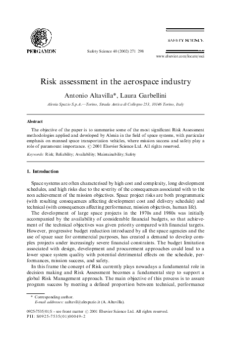(PDF) Risk assessment in the aerospace industry