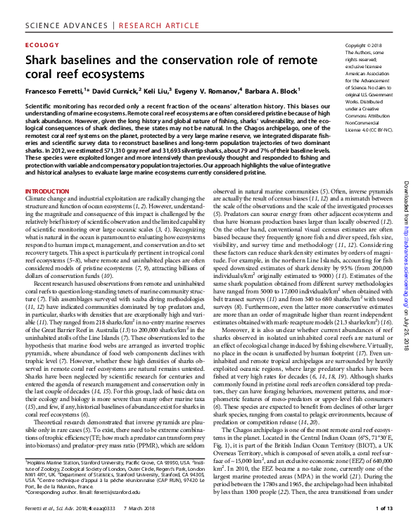 (PDF) Shark baselines and the conservation role of remote coral reef ...