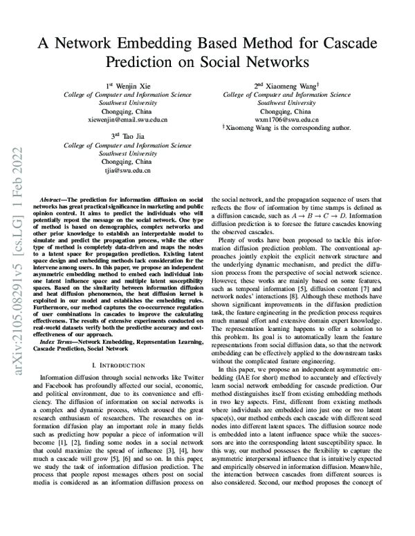 (PDF) A Network Embedding Based Method for Cascade Prediction on Social ...