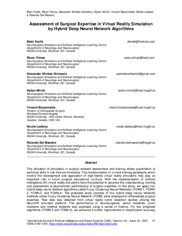 (PDF) Assessment of Surgical Expertise in Virtual Reality Simulation by ...