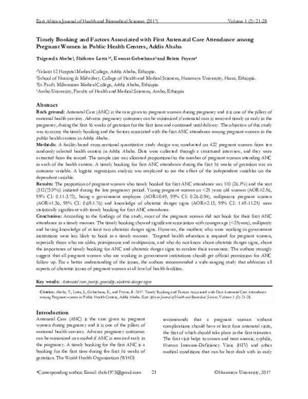 (PDF) Timely Booking and Factors Associated with First Antenatal Care ...