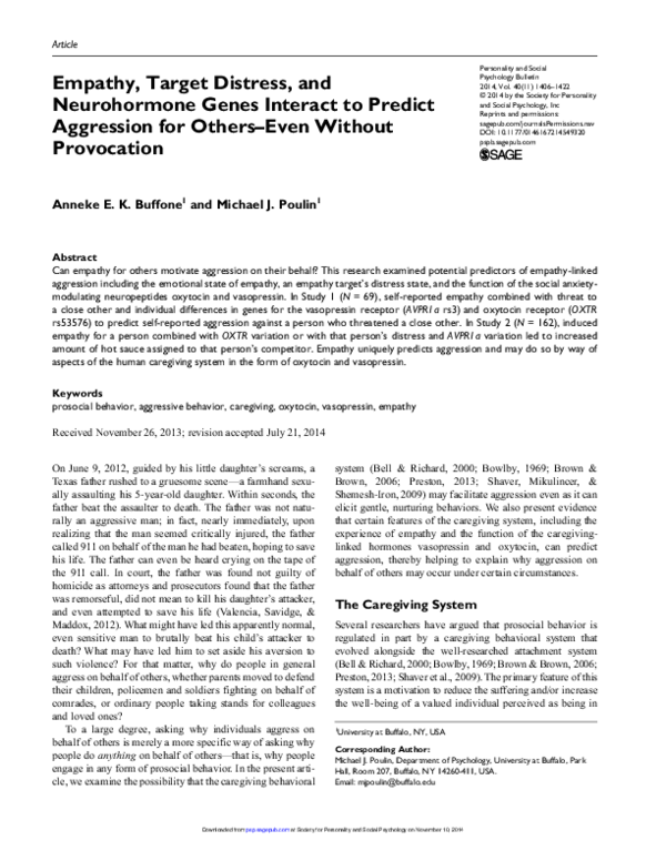 (PDF) Empathy, target distress, and neurohormone genes interact to ...