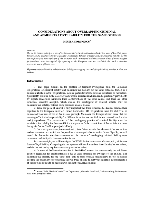 (PDF) Considerations About Overlapping Criminal and Administrative ...