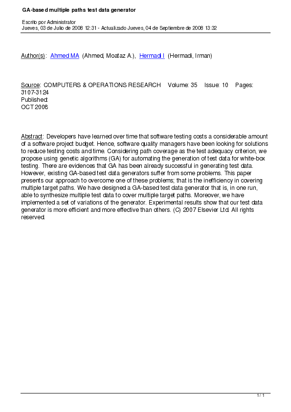 (PDF) GA-based multiple paths test data generator