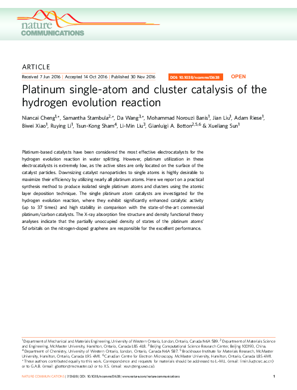 (PDF) Platinum single-atom and cluster catalysis of the hydrogen ...