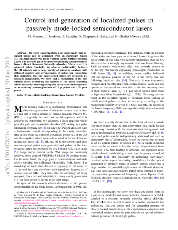 (PDF) Control and generation of localized pulses in passively mode ...