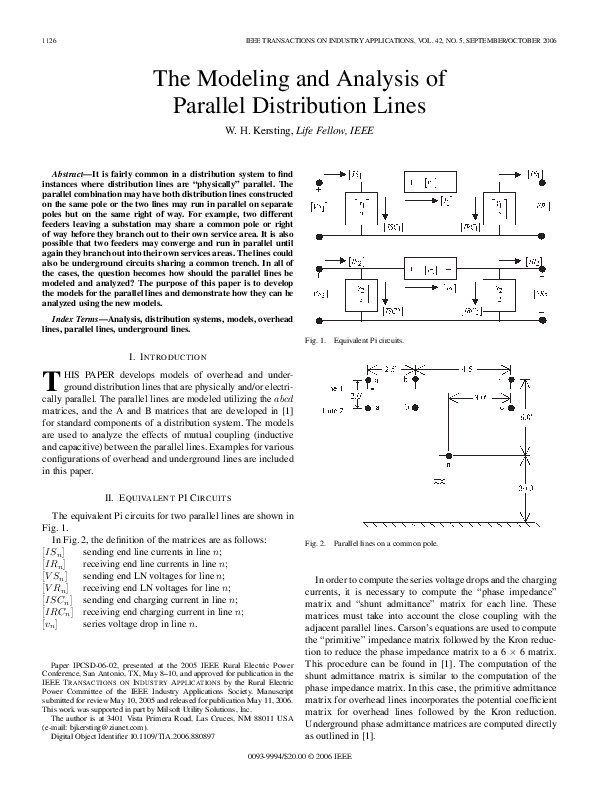(PDF) The Modeling and Analysis of Parallel Distribution Lines