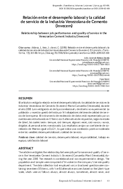 (PDF) Relación entre el desempeño laboral y la calidad de servicio de ...