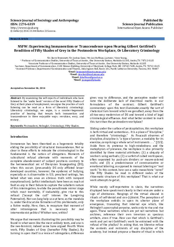 (PDF) NSFW: Experiencing Immanentism or Transcendence upon Hearing ...