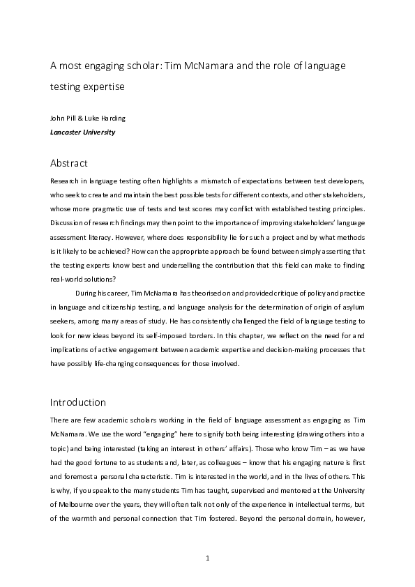 (PDF) A most engaging scholar:Tim McNamara and the role of language ...