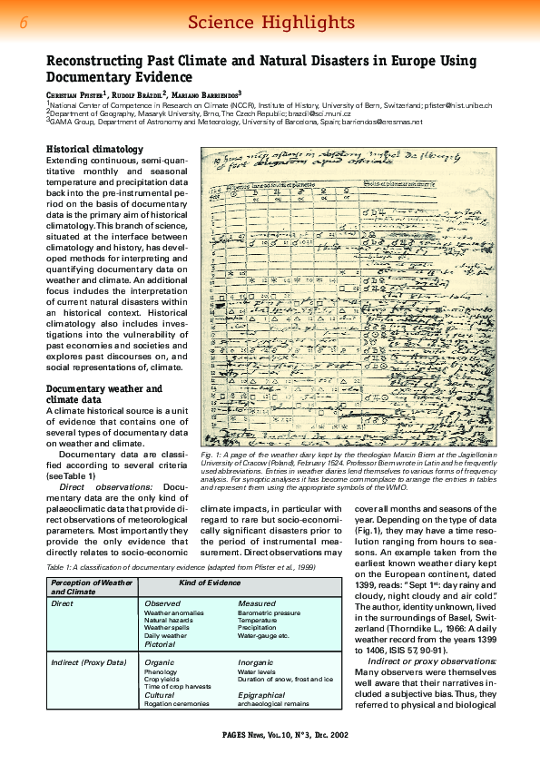 (PDF) Reconstructing Past Climate and Natural Disasters in Europe Using ...