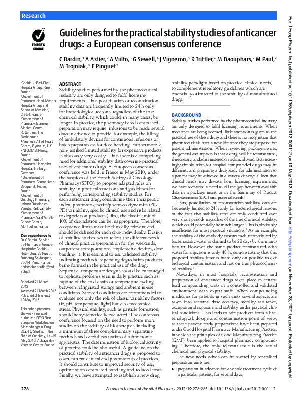 (PDF) Guidelines for the practical stability studies of anticancer ...