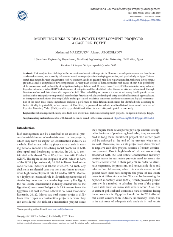 (PDF) Modeling Risks in Real Estate Development Projects: A Case for Egypt
