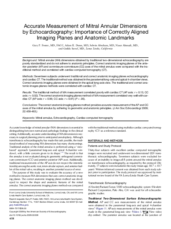 (PDF) Accurate Measurement of Mitral Annular Dimensions by ...