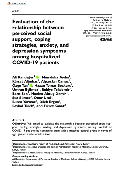 (PDF) Evaluation of the relationship between perceived social support ...