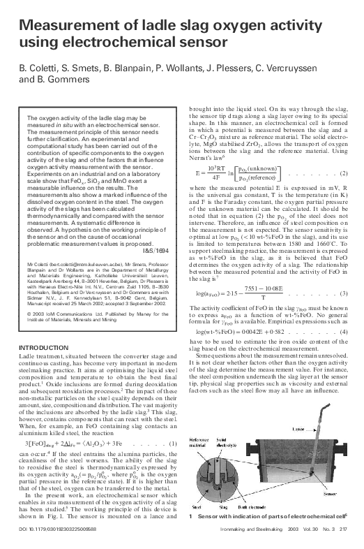 (PDF) Measurement of ladle slag oxygen activity using electrochemical ...