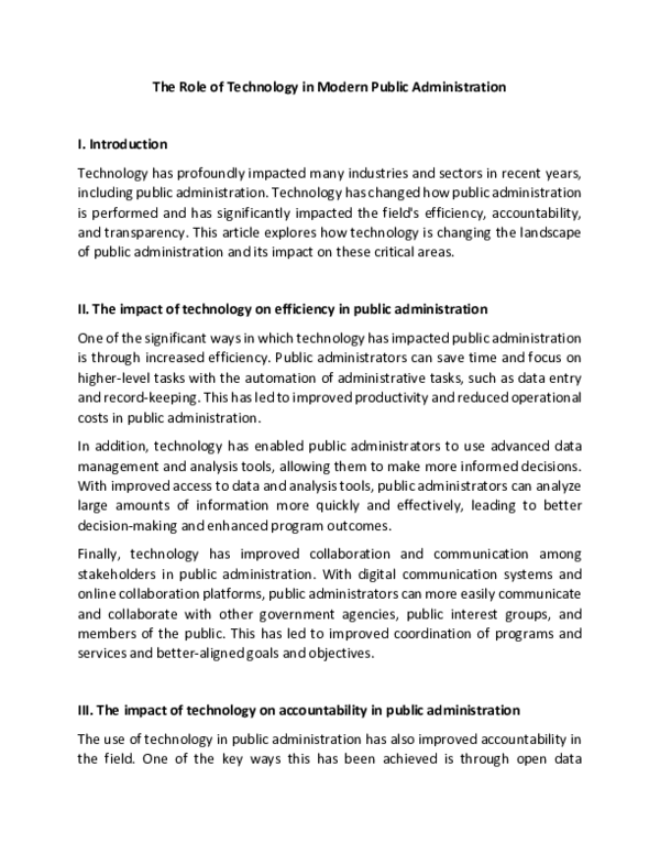 (PDF) The Role of Technology in Modern Public Administration