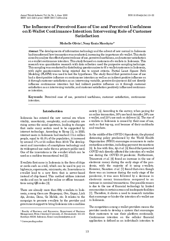 (PDF) The Influence of Perceived Ease of Use and Perceived Usefulness ...