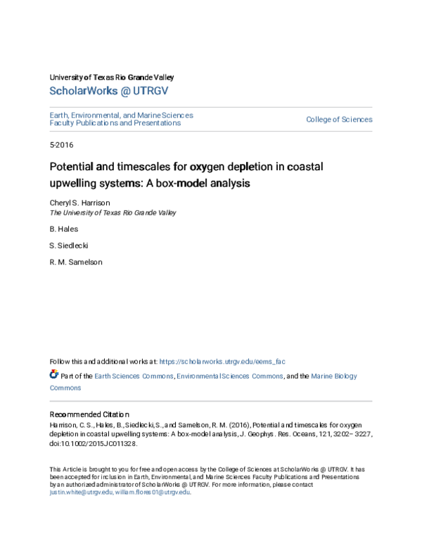 (PDF) Potential and timescales for oxygen depletion in coastal ...