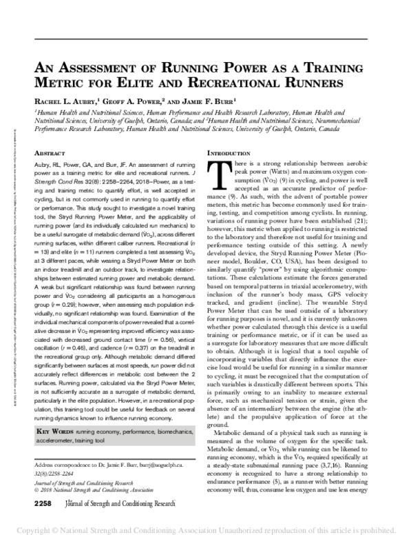 (PDF) An Assessment of Running Power as a Training Metric for Elite and ...