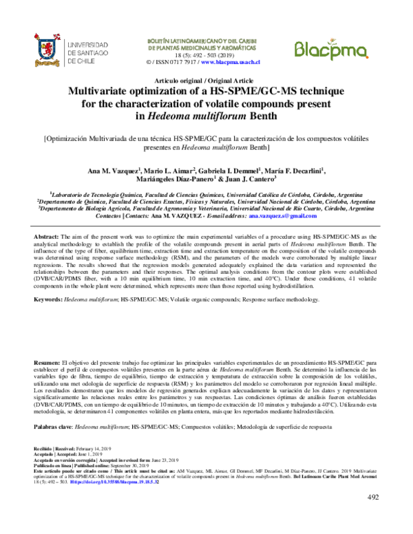 (PDF) Multivariate optimization of HS-SPME/GC-MS technique for the ...