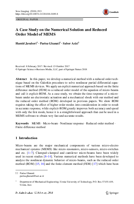 (PDF) A Case Study on the Numerical Solution and Reduced Order Model of ...