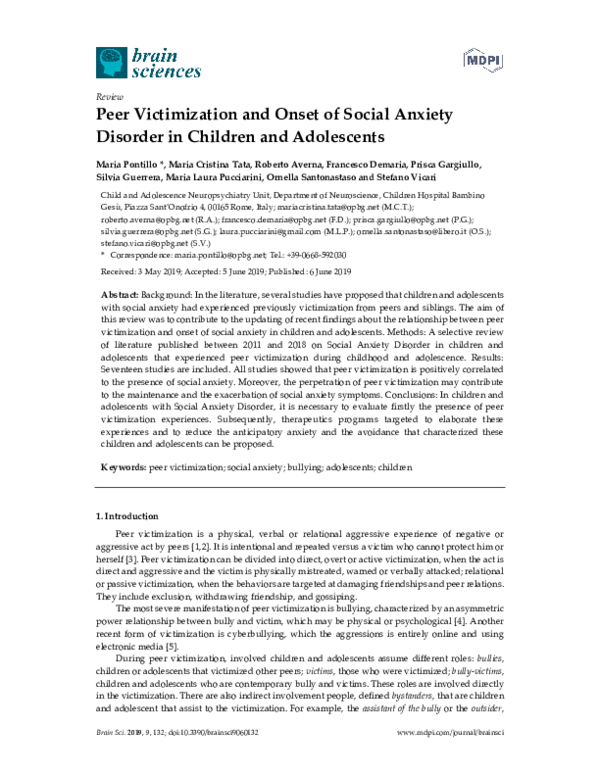 (PDF) Peer Victimization and Onset of Social Anxiety Disorder in ...