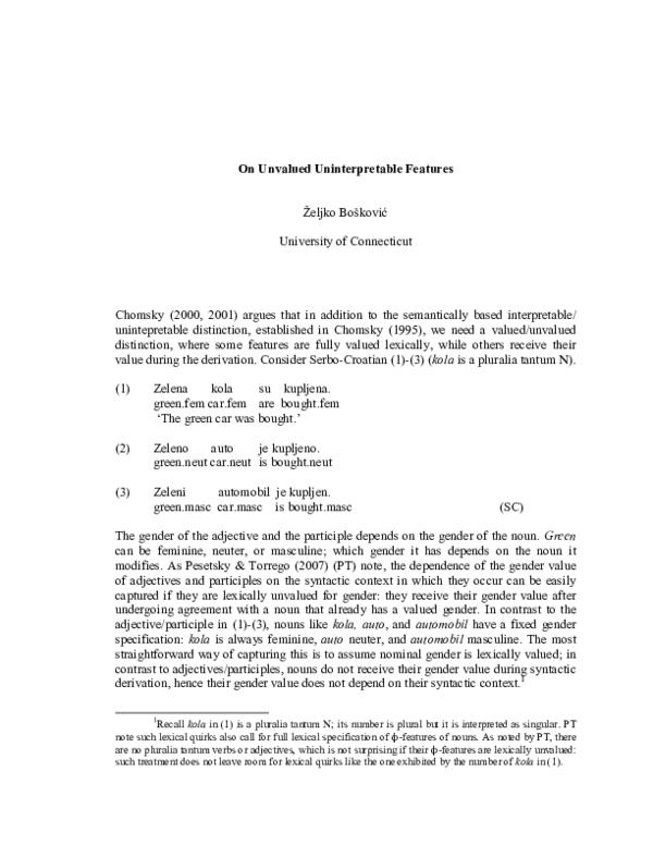 (PDF) On Unvalued Uninterpretable Features