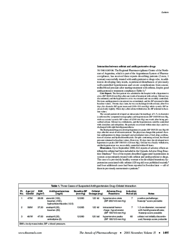 (PDF) Interaction between orlistat and antihypertensive drugs Albert
