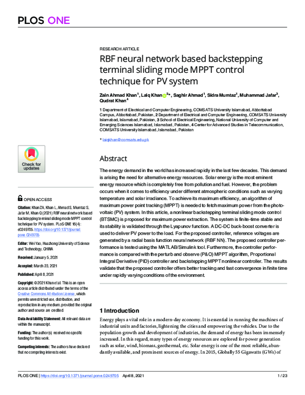 (PDF) RBF neural network based backstepping terminal sliding mode MPPT ...