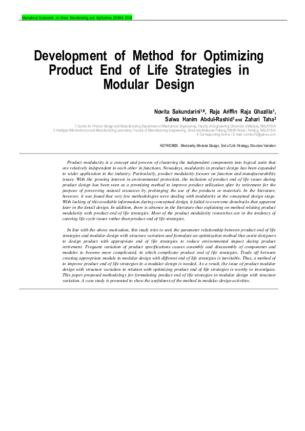 (PDF) Development of method for optimizing product end of life ...