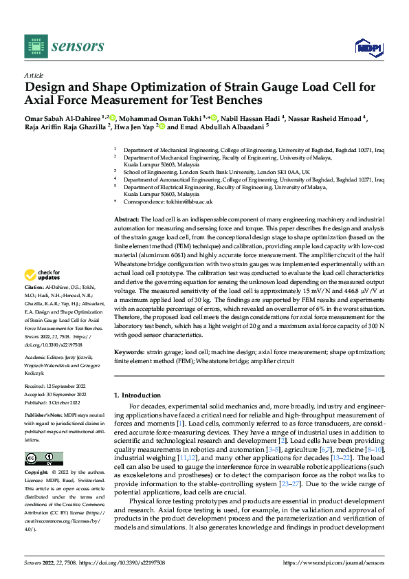 (PDF) Design and Shape Optimization of Strain Gauge Load Cell for Axial ...