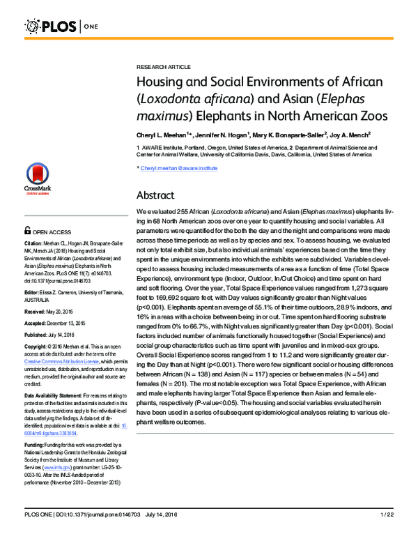 Housing and Social Environments of African (Loxodonta africana) and Asian (Elephas maximus) Elephants in North American Zoos