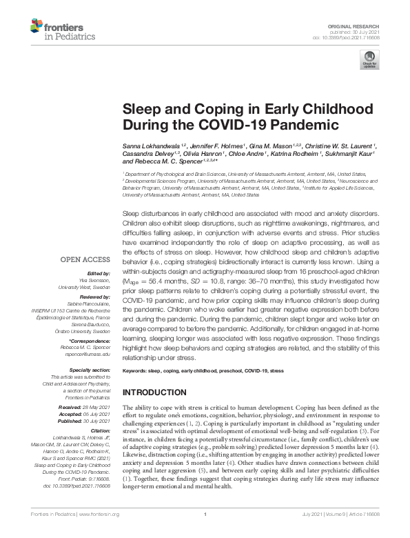 (PDF) Sleep and Coping in Early Childhood During the COVID-19 Pandemic