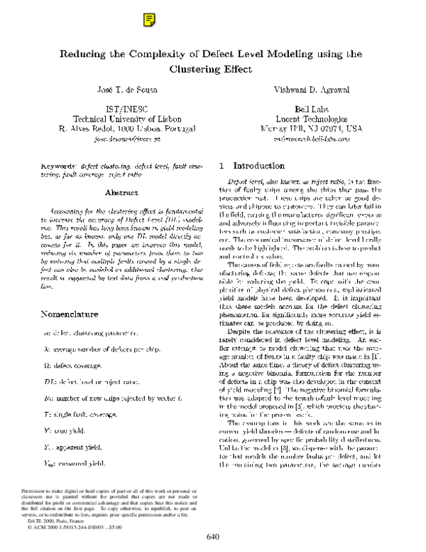 (PDF) Reducing the complexity of defect level modeling using the ...
