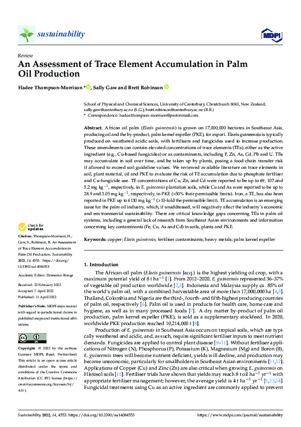 (PDF) An Assessment of Trace Element Accumulation in Palm Oil Production