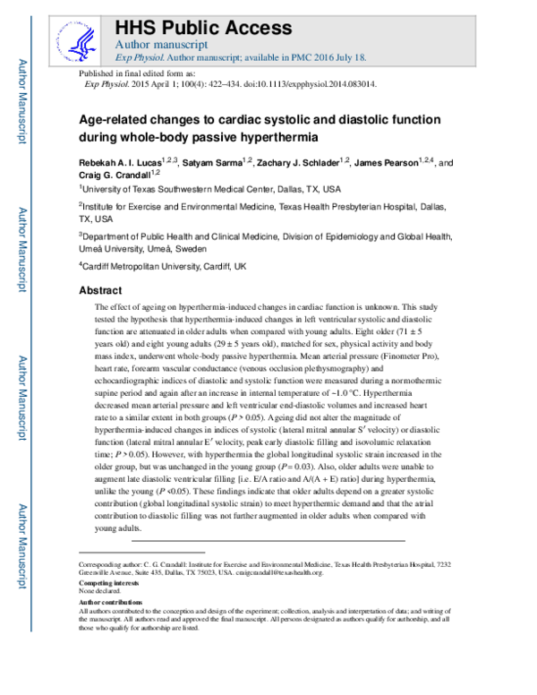 (PDF) Age-related changes to cardiac systolic and diastolic function ...